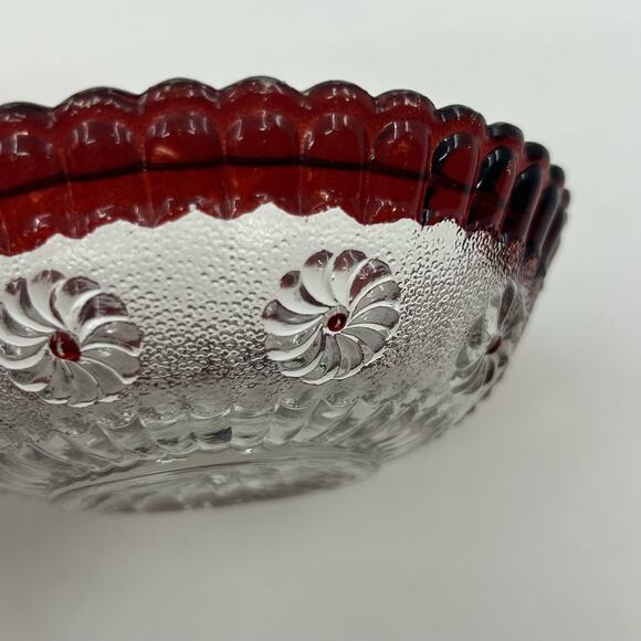 VTG Ruby/Clear Glass Candy Dish Small Bowl Flower Design Watermelon Collection - Picture 3 of 3